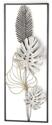 Kobolo Wandbild Monstera 29x74x3 Cm Metall Schwarz Gold