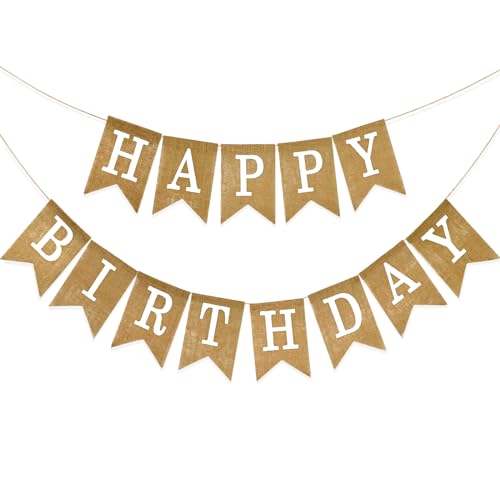 G2plus Happy Birthday Girlande Leinen Vintage Geburtstag Wimpelkette