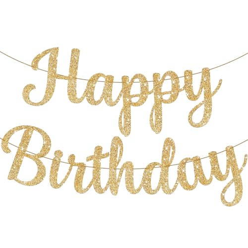 Ruzister Kursiv Glitzerndes Gold Happy Birthday Banner Zum