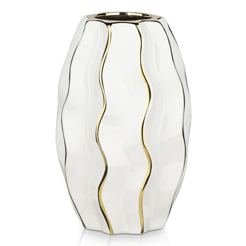 Hollyone Wei Gold Keramikvase F R Blumen Dekorative
