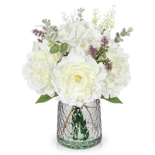 Oairse K Nstliche Pfingstrose Mit Glasvase Hortensien Kunstblumen