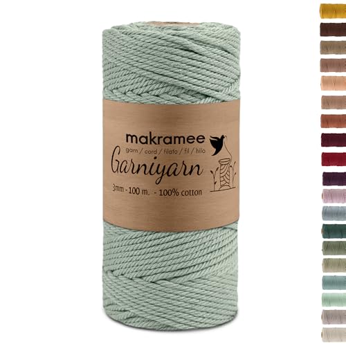 Makramee Garn 3mm Premium 100m Baumwollkordel Minted Sage