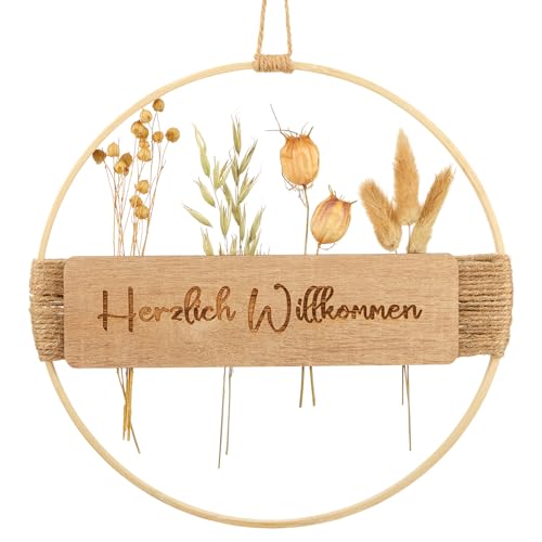 Xinnun 25cm Trockenblumenkranz T Rkranz Herzlich Willkommen Boho