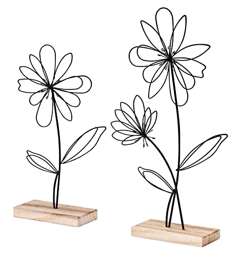 Levandeo Aufsteller Blume 2er Set Metall Holz Schwarz