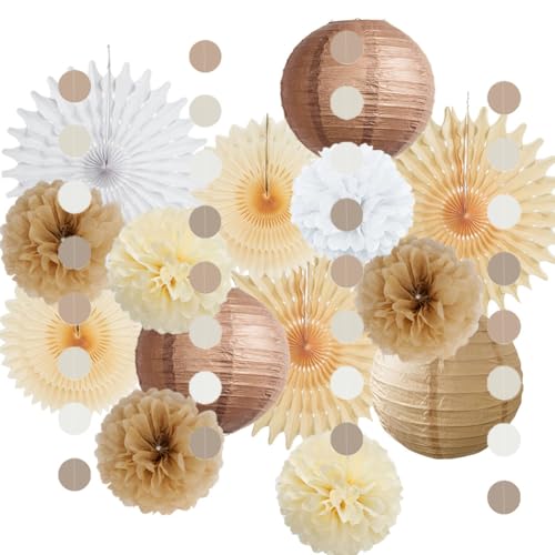 Party Deko Beige Braun Wei Pompons Beige Creme