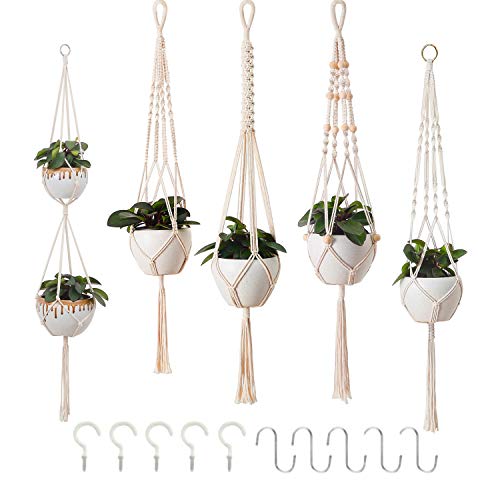 Petutu 5er Set Makramee Blumenampel Boho Deko Baumwollseil