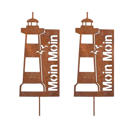 2 St Ck Edelrost Leuchtturm Gartenstecker Rost Wetterfest