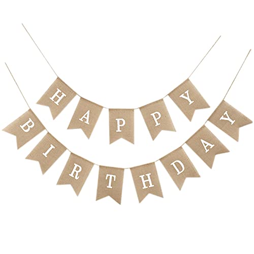 Qingmeng Happy Birthday Girlande Banner Geburtstag Vintage Leinen