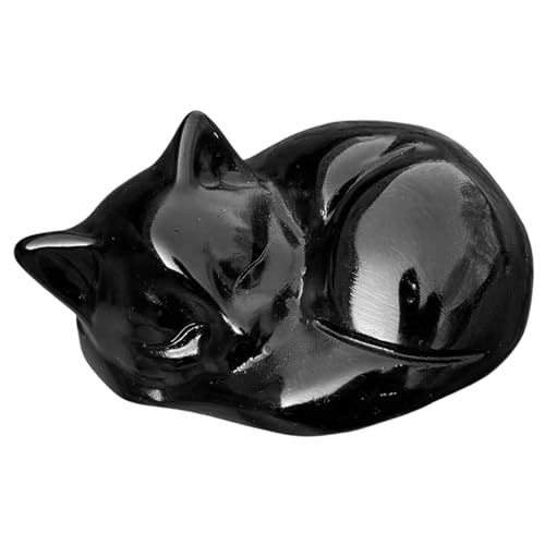 Natosu Schwarze Obsidian Katzenkristalle Gl Nzende Schlafende Katzenstatue