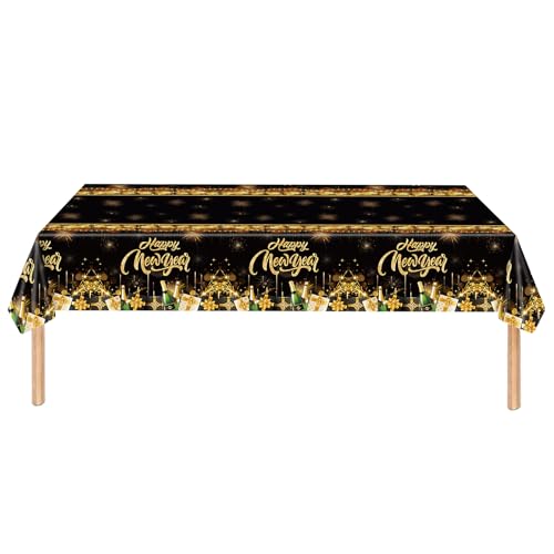 Tischdecke Silvester Silvester Deko 2026 137 274cm Schwarz