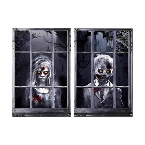 80x120cm Halloween Fensterdeko Horror Halloween Fensterbilder Wiederverwendbar Fenster