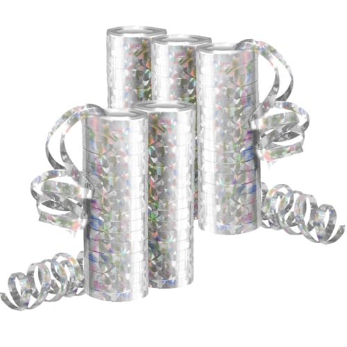 Silvester Deko 2026 Luftschlangen Metallic Silber 5 Rollen