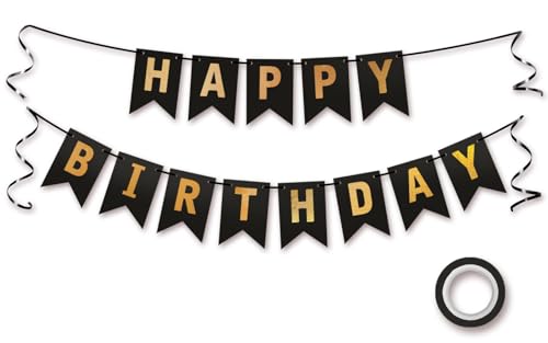 Koliphy Happy Birthday Girlande Schwarz Gold Geburtstagsdeko Geburtstag
