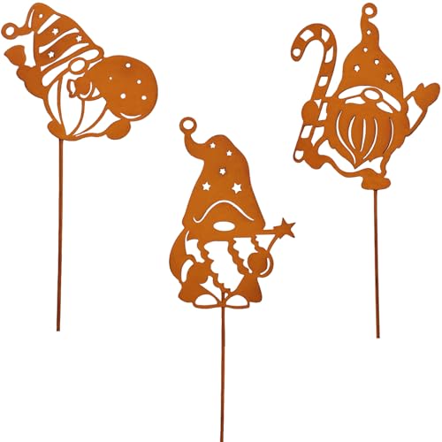 Ljevandria 3er Weihnachtswichtel Rost Gartenstecker Weihnachtsdeko Outdoor Wichtel