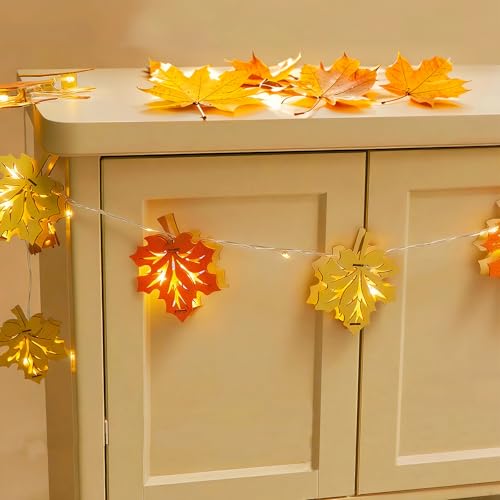 Herbstdeko Ahornblatt Lichterkette Innen Aus Holz 1 5m