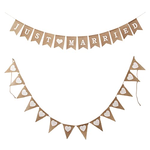 Torytoe Just Married Girlande Hochzeit Deko Banner Vintage