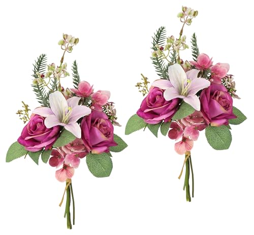 Kunstblumen Strau Rosen Lilien Hortensie 35cm 2er Set