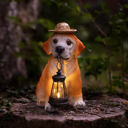Tuzsocr Solar Gartenstatuen Hund Figuren Mit Led Solar