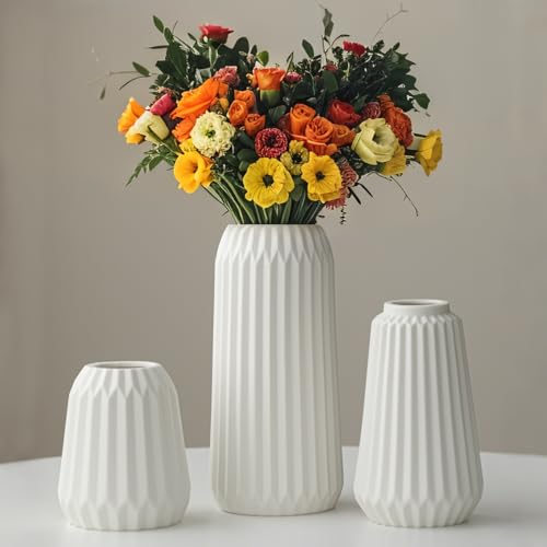 Moderne Keramikvasen Set 3 Teilig Gerippt Pastellfarben Dekorative