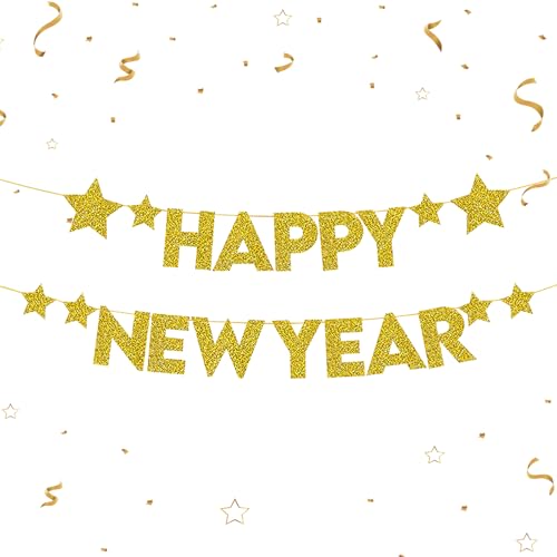 Silvester Dekoration 2026 Banner Gold Happy New Year