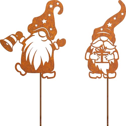Jyuecian 2er Set Wichtel Rost Gartenstecker Weihnachtsdeko Edelrost