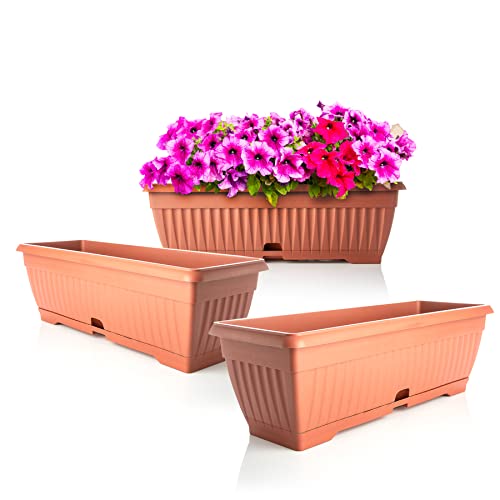 Bigdean 3x Blumenkasten Balkon Mit Untersetzer Terracotta 50