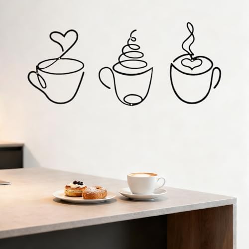 Sunaiad Wanddeko Metall Schwarz Kaffeetasse Wanddekoration Metallbilder Wanddeko