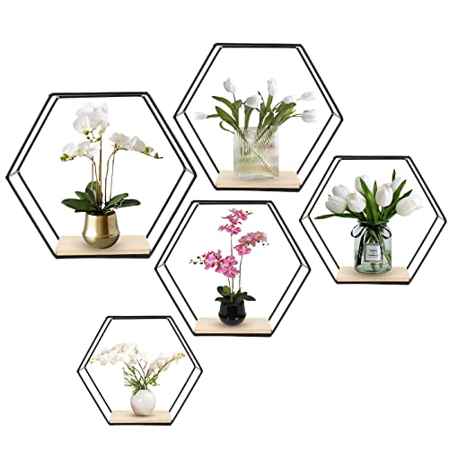 Panthem Hexagon Wandregal Schwarz Metall 5er Set Regal