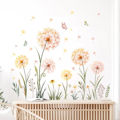 Tanlaby Gelb L Wenzahn Wandaufkleber Pflanzen Schmetterling Wandsticker