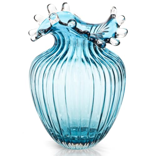 Zavoos Mundgeblasene Glasvase Moderne Kunst Dekorative Blaue Vase