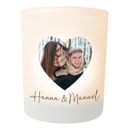 Personalisierter Teelichthalter Herz Mit Foto Teelichtglas Windlicht Deko