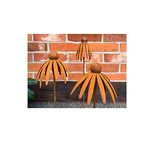 3er Set Gartenstecker Sonnenhut Metall Rost Gartendeko Edelrost
