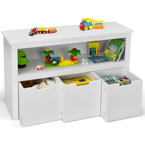 Dreamade Kinderregal Spielzeugschrank Mit 3 Schubladen Auf Rollen
