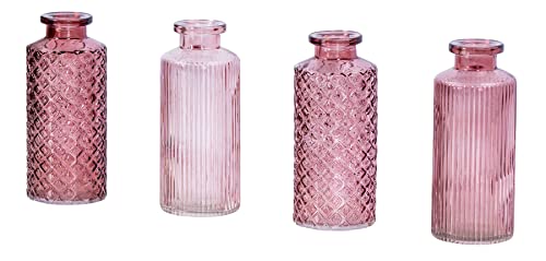 4er Set Vase Rosa H14cm Glas Blumenvase Tischdeko