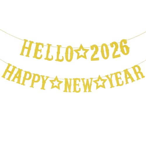 Happy New Year Banner 2026 Goldene Silvester Deko