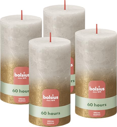 Bolsius Rustik Stumpenkerzen Fading Metallic Grau Gold 4
