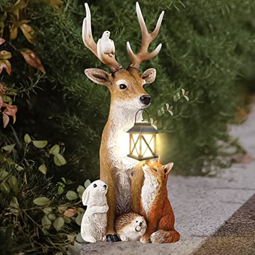 Fufre Hirsch Deko Mit Led Laterne Gartenfiguren F