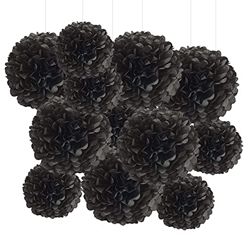 Gaka Favor 12er Seidenpapier Pompons Set Schwarz Tissue