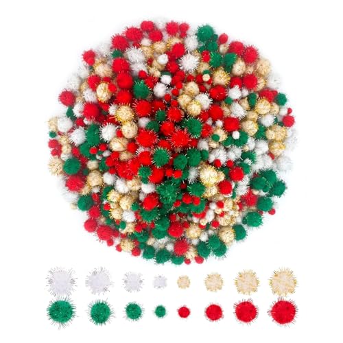 Allruyee 1200 St Ck Bunt Pompons Weihnachten Pom