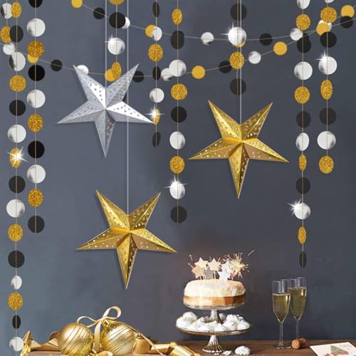 Syoulin Girlande Schwarz Gold Party Deko Schwarzes Goldpapier