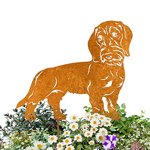 Terma Stahldesign Dackel Rauhaar Edelrost Hund Gartenstecker Handmade