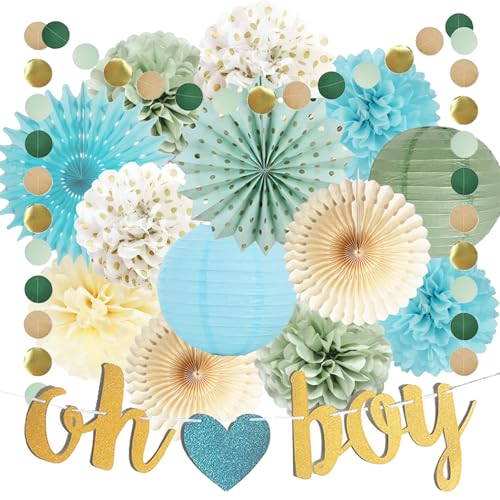 Babyparty Deko Junge Salbeigr N Blau Baby Shower