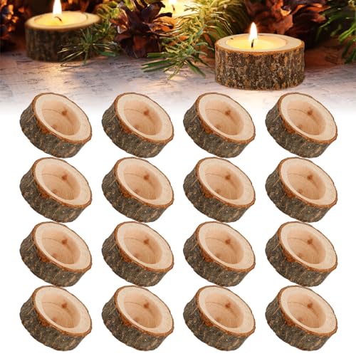 Zefan 16 St Ck Holz Teelichthalter Rund Natur
