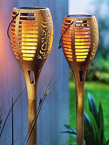 Sonnenkerze Solar Gartenstecker Flame 2er Set Bambus Optik