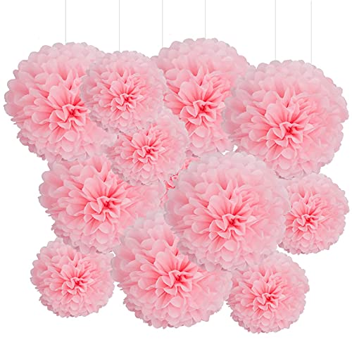 Gaka Favor 12er Seidenpapier Pompons Set Rosa Tissue