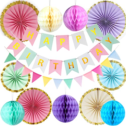 Potfgui Wiederverwendbare Geburtstagsdeko Pastellfarbene Happy Birthday Girlande Wimpelkette