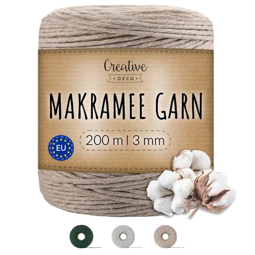 Creative Deco 200m Dunkel Beige Makramee Garn 3mm