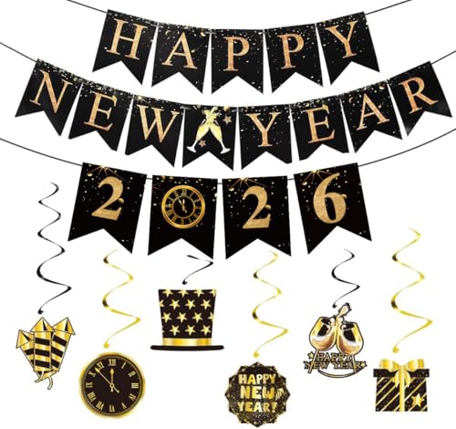 Silvester Deko 2026 Happy New Year Girlande Banner