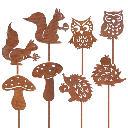 8er Gartenstecker Rostoptik F R Herbstdeko Drau En