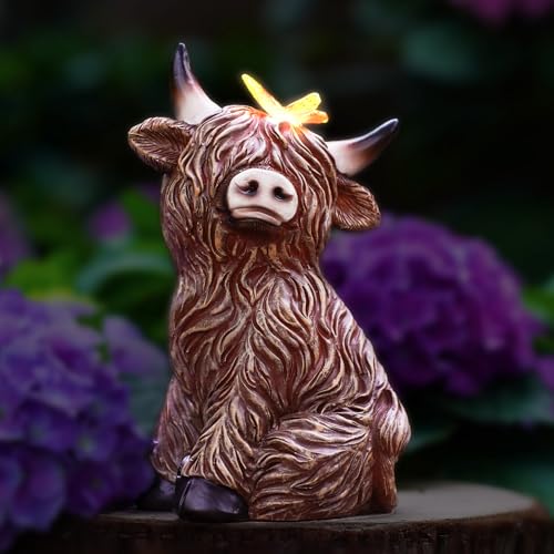 Yeomoo Highland Cow Kuh Figuren Mit Schmetterling Solar